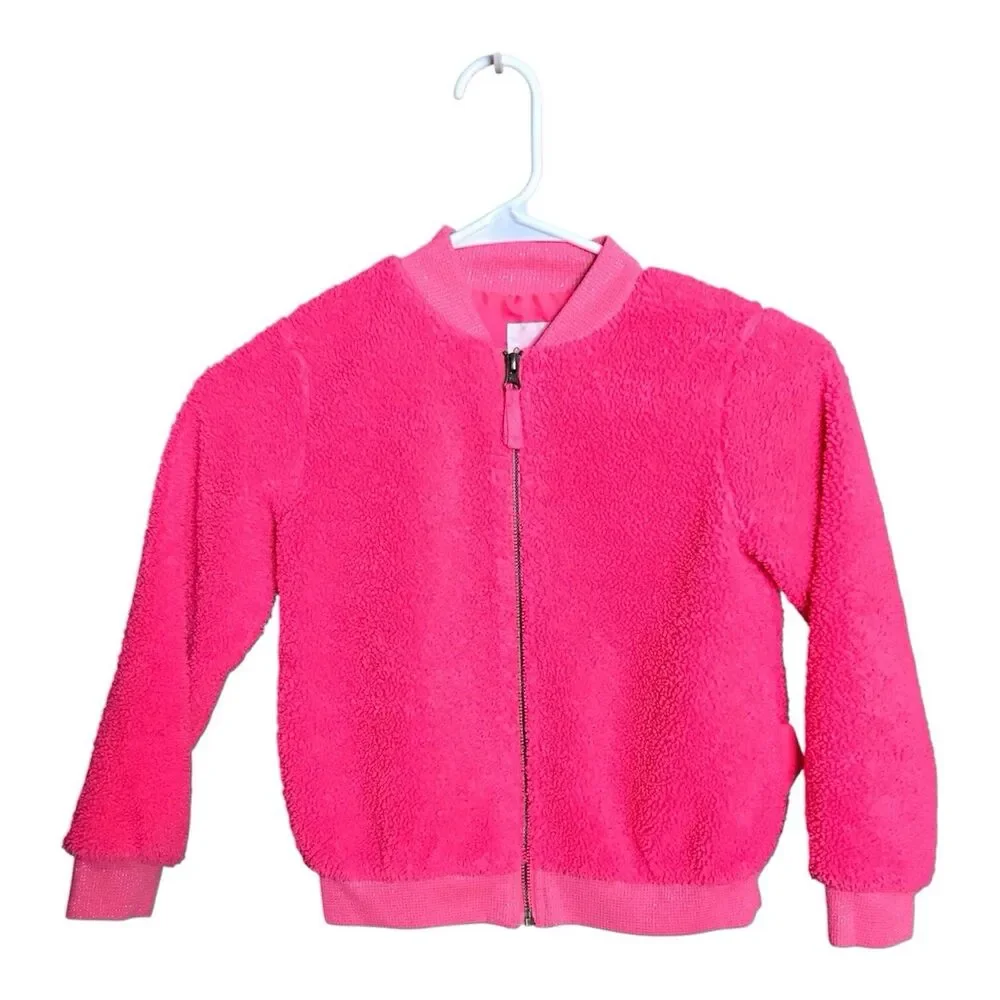 Cat & Jack Kids Girls S (6/6X) Fushia Pink Sherpa Fleece Full Zip Bomber Jacket